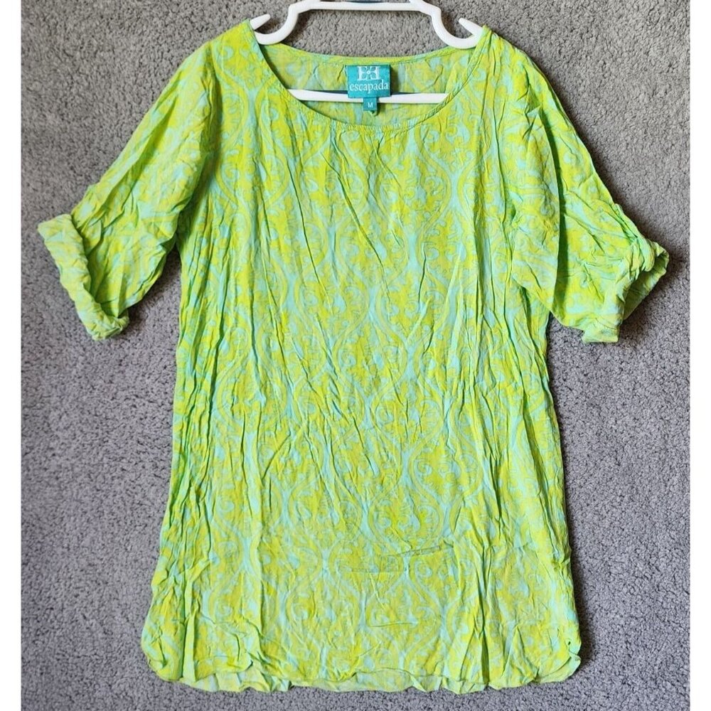 Escapada Women's Short Roll Tab Sleeve Coverup‎ Dress Bright Blue/Green Size M